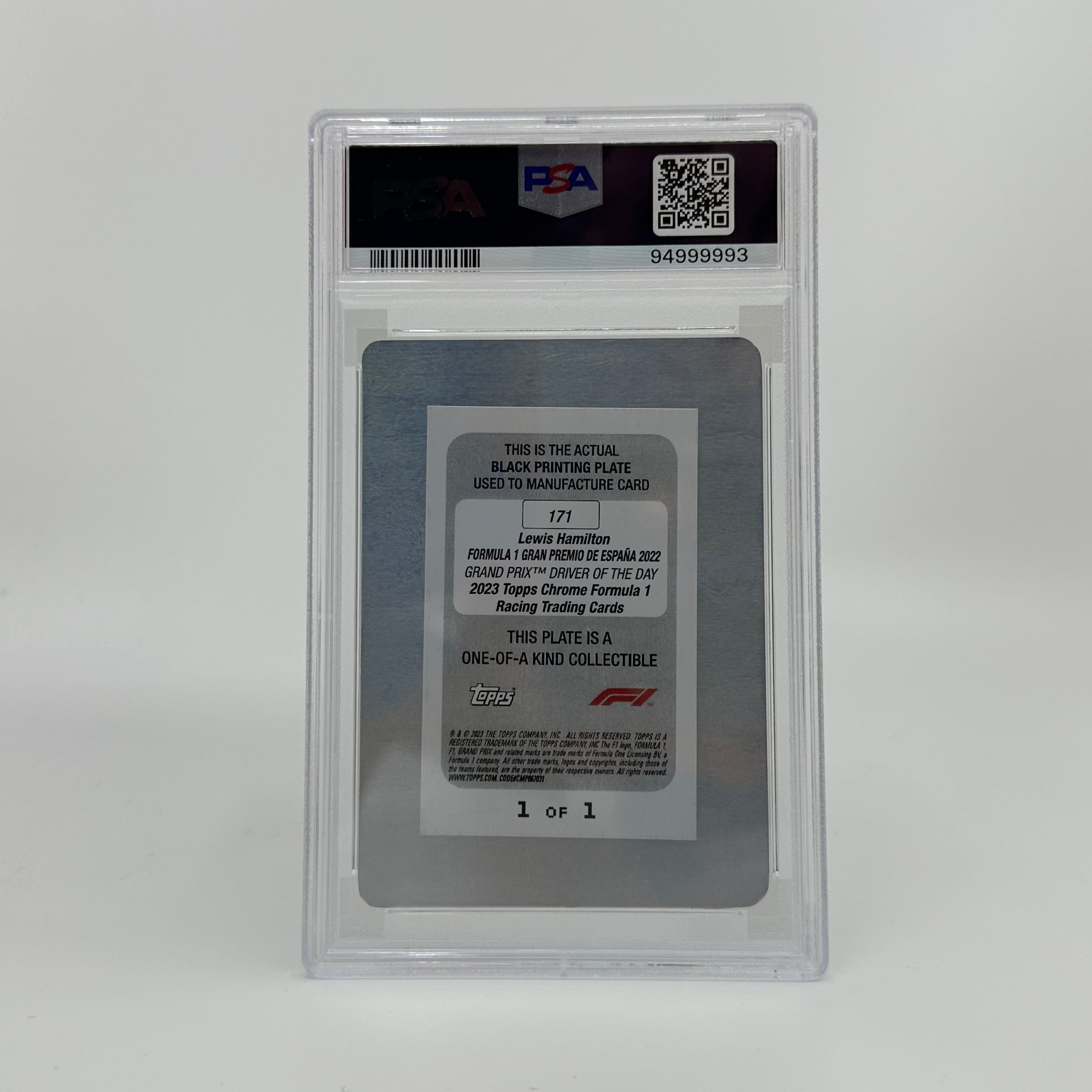 2023 Topps Chrome Lewis Hamilton #171 Black Printing Plate - Limited Edition Collectible for F1 Fans & Sports Memorabilia Enthusiasts