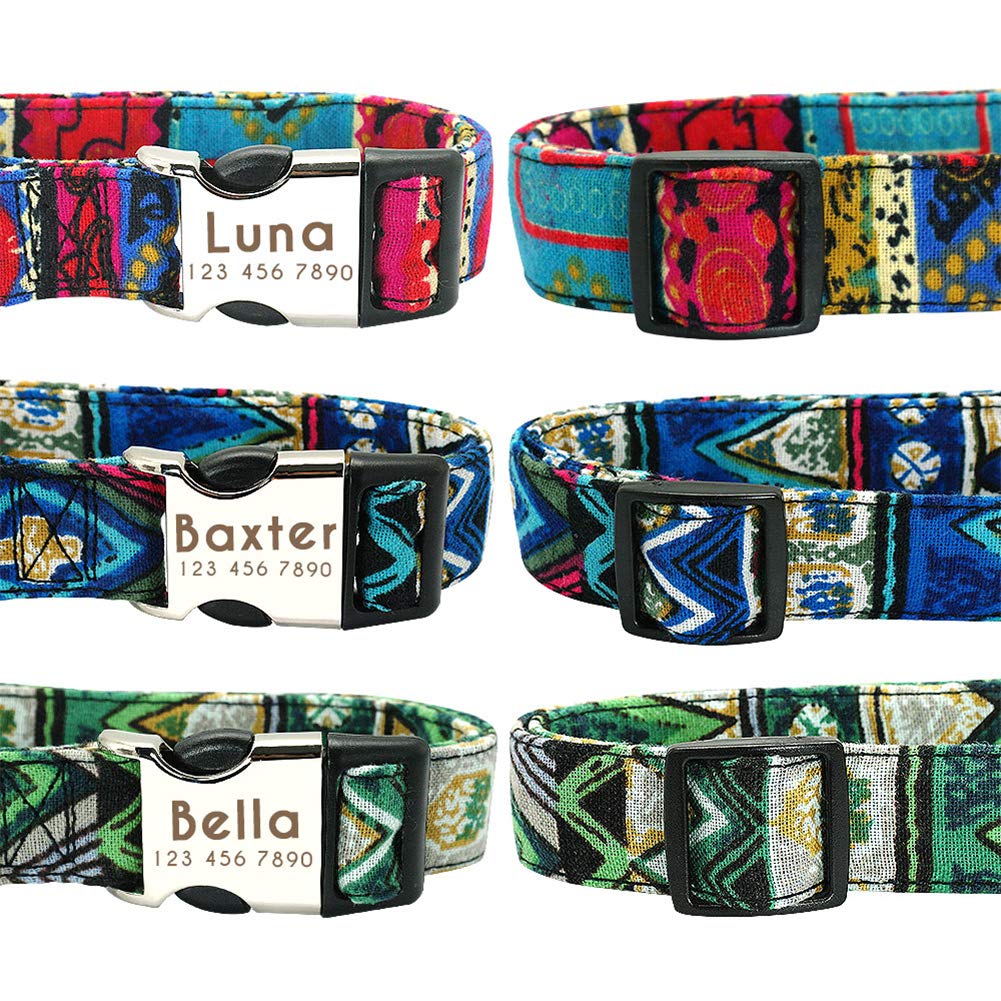 SOCHII Personalized Dog Collar - Custom Engraved Nylon Collar with Name Plate for Medium & Large Dogs (Pug, French Bulldog) - Durable & Adjustable Pet Collar for Walking, Training & Outdoor Adventures (Blue)