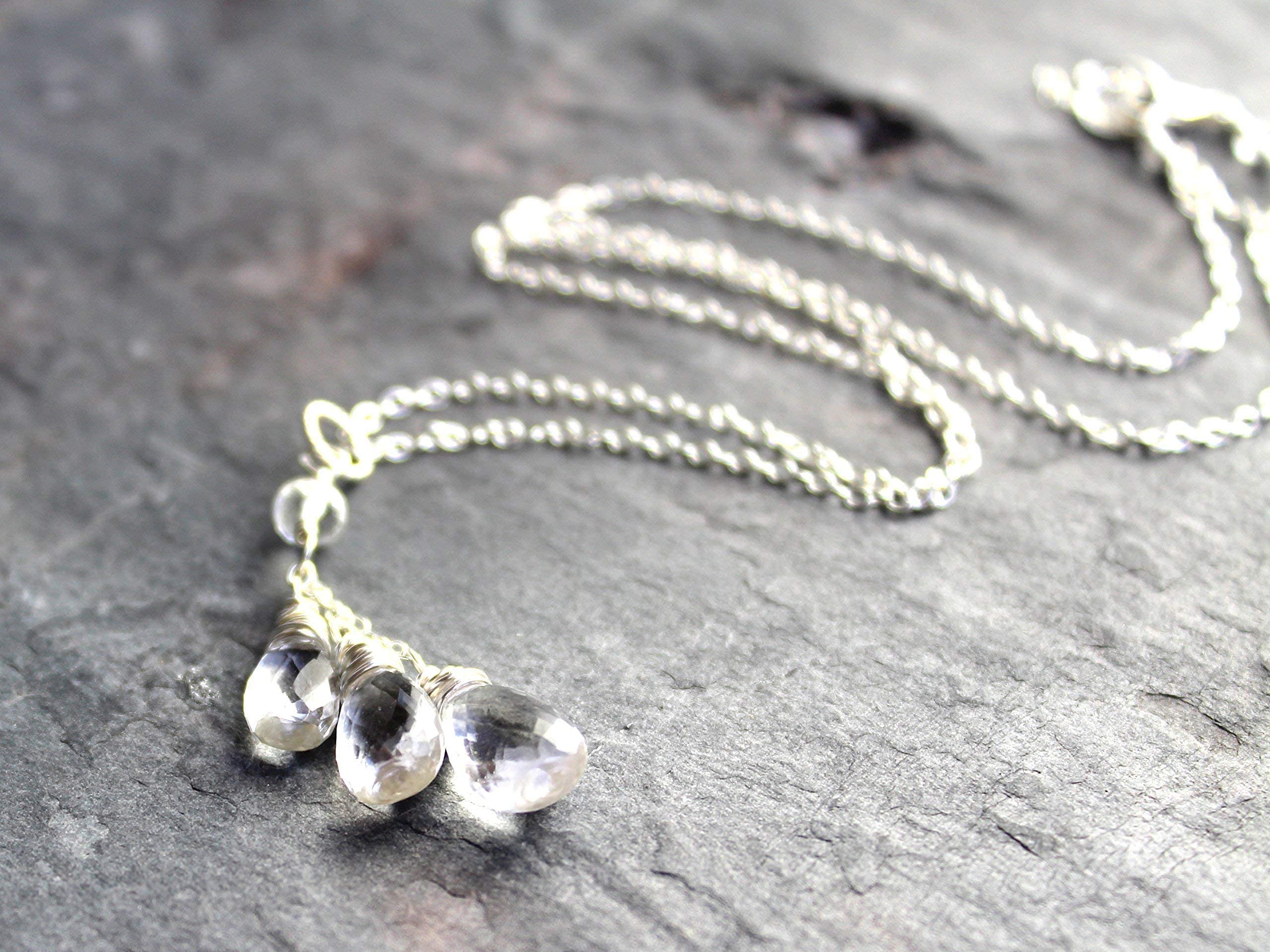 Crystal Quartz Necklace with Waterfall Teardrop Pendant - Sterling Silver Jewelry by Aerides | Elegant Gift for Women, Perfect for Weddings & Special Occasions