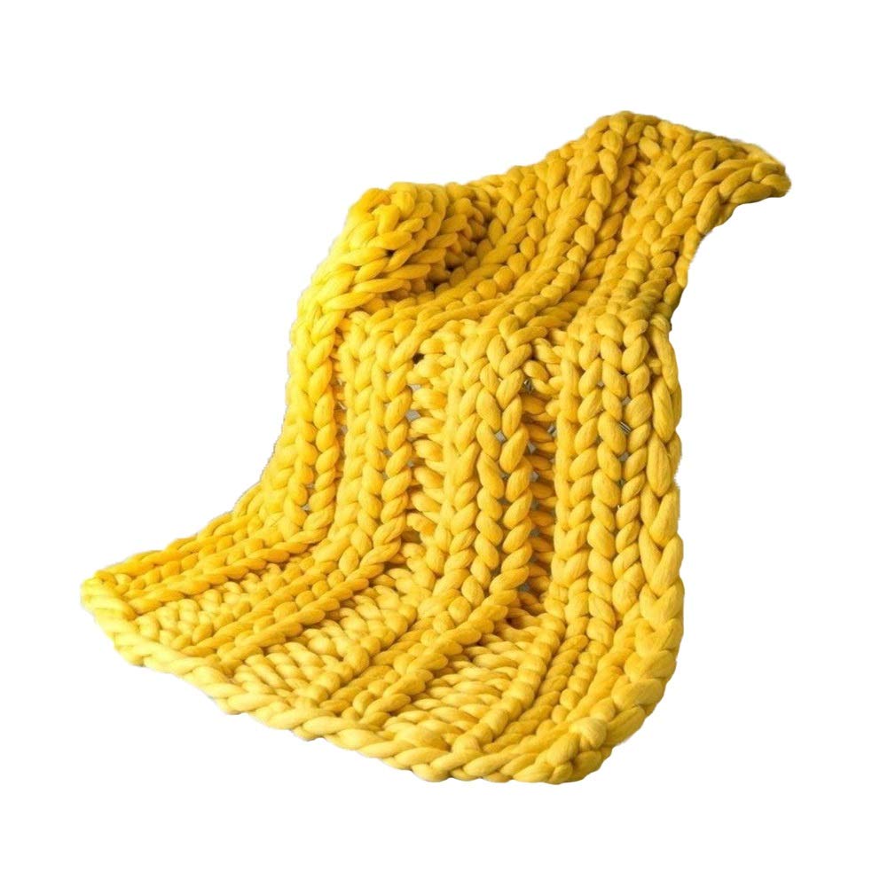 Chunky Knit Throw Blanket - Soft, Warm & Bulky Cable Knit Blanket for Sofa, Bed & Home Decor | Cozy Gift Idea (Yellow, 47x71 Inches) - Perfect for Living Room, Bedroom & Winter Snuggling