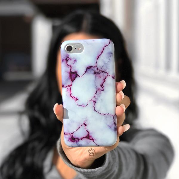 Stylish Purple Streak Marble iPhone Case - Trendy Protective Cover for iPhone 12/13/14/Pro/Max - Perfect for Everyday Use, Office & Travel