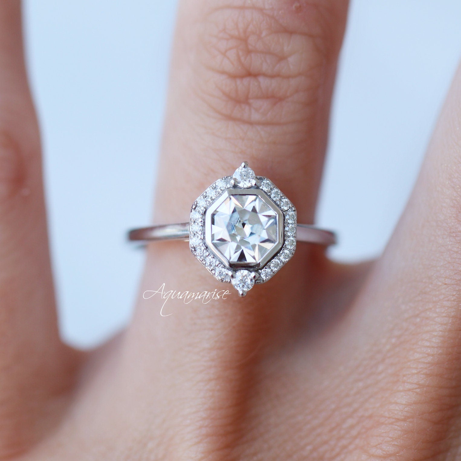 Octavia 14K White Gold Moissanite Engagement Ring for Women - Perfect for Proposals, Weddings & Anniversaries