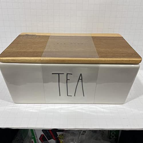 Rae Dunn Ceramic Tea Canister with Wooden Lid - Airtight Storage for Loose Leaf Tea, Coffee, or Sugar - Perfect for Kitchen, Pantry, or Gift Giving