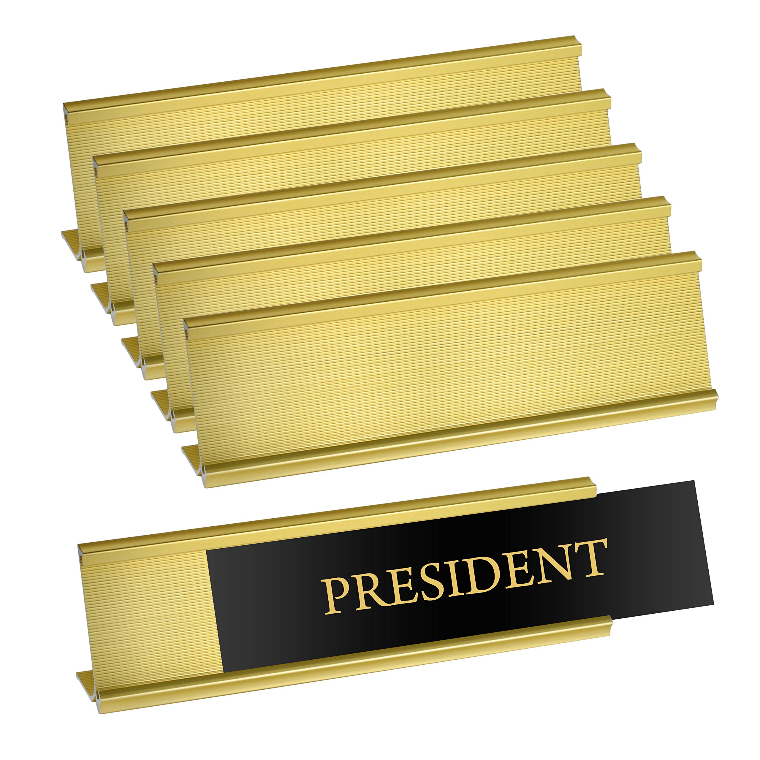 6-Pack Gold Aluminum Desk Name Plate Holders - Elegant & Durable Office Sign Holders 8