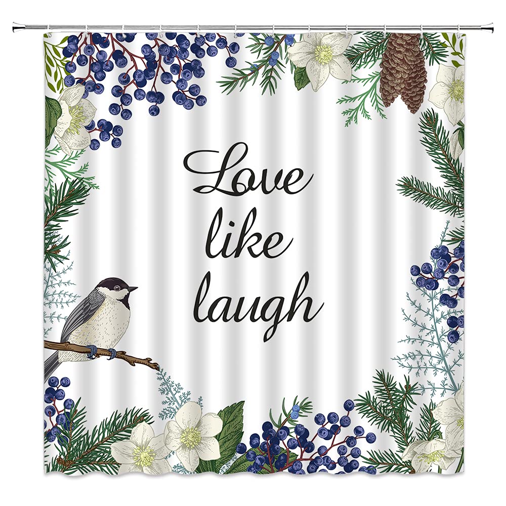 Floral Shower Curtain with Spring Flowers, Birds & Branches - Motivational Quotes & Inspirational Words - Nature Garden Bathroom Decor for Bathtub - Perfect for Spa Days & Relaxing Baths