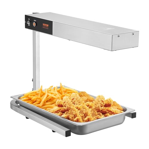 VEVOR 750W Commercial French Fry Warmer with Stainless Steel Heating Lamp, Electric Food Warmer Station for Countertop (104-122°F) - Perfect for Restaurants, Buffets, and Fast Food Kitchens - Keep Fries Crispy & Warm for Serving