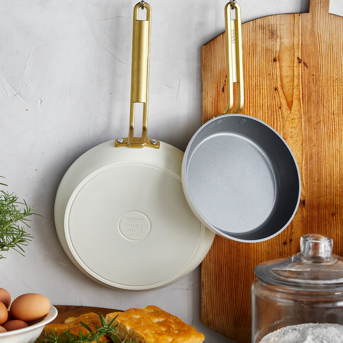 Stanley Tucci™ Ceramic Nonstick 4-Piece Cookware Set with Free Cookbook | Carrara White | Perfect for Home Cooking, Gifts & Professional Chefs