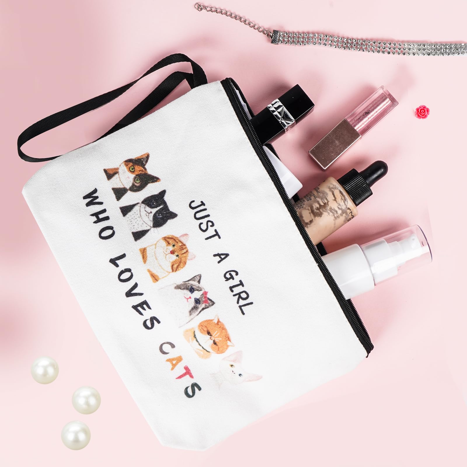 Cute Cat Makeup Bag for Women & Girls - Waterproof Zippered Cosmetic Pouch - Perfect Birthday & Christmas Gift for Cat Lovers - Great for Travel, School & Daily Makeup Storage
