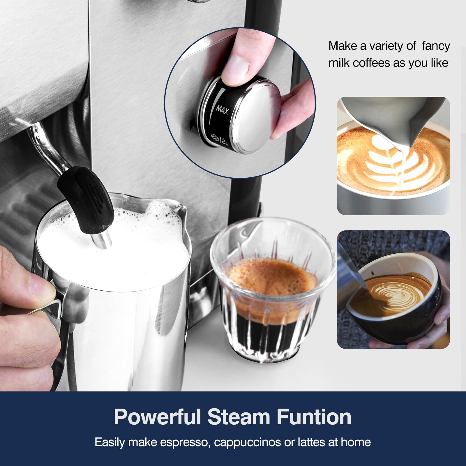 AMZCHEF 20 Bar Espresso Machine with Milk Frother, LCD Display & Adjustable Temperature - Compact Cappuccino Maker for Home, Office Use - Perfect Coffee Gift for Friends & Family (Ideal for Morning Brews, Entertaining Guests & Small Spaces)
