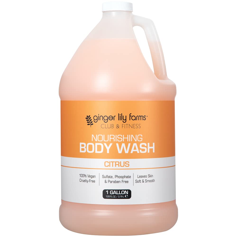 Ginger Lily Farms Club & Fitness Nourishing Body Wash - 100% Vegan & Cruelty-Free Citrus Scented Shower Gel - 1 Gallon Refill (Pack of 4) - Perfect for Gyms, Spas & Active Lifestyles