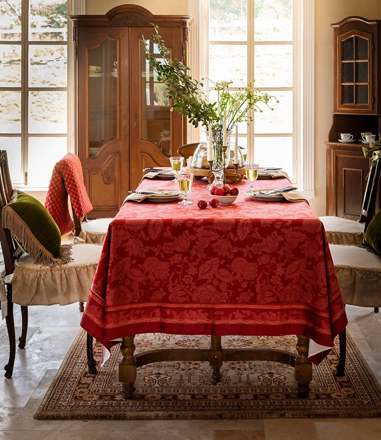 Christmas Tablecloth & Wedding Tablecloth - Red Floral Pattern Rectangular & Square Table Linens for Dining Room & Home Decor | Perfect for Holiday Parties, Family Gatherings & Special Events