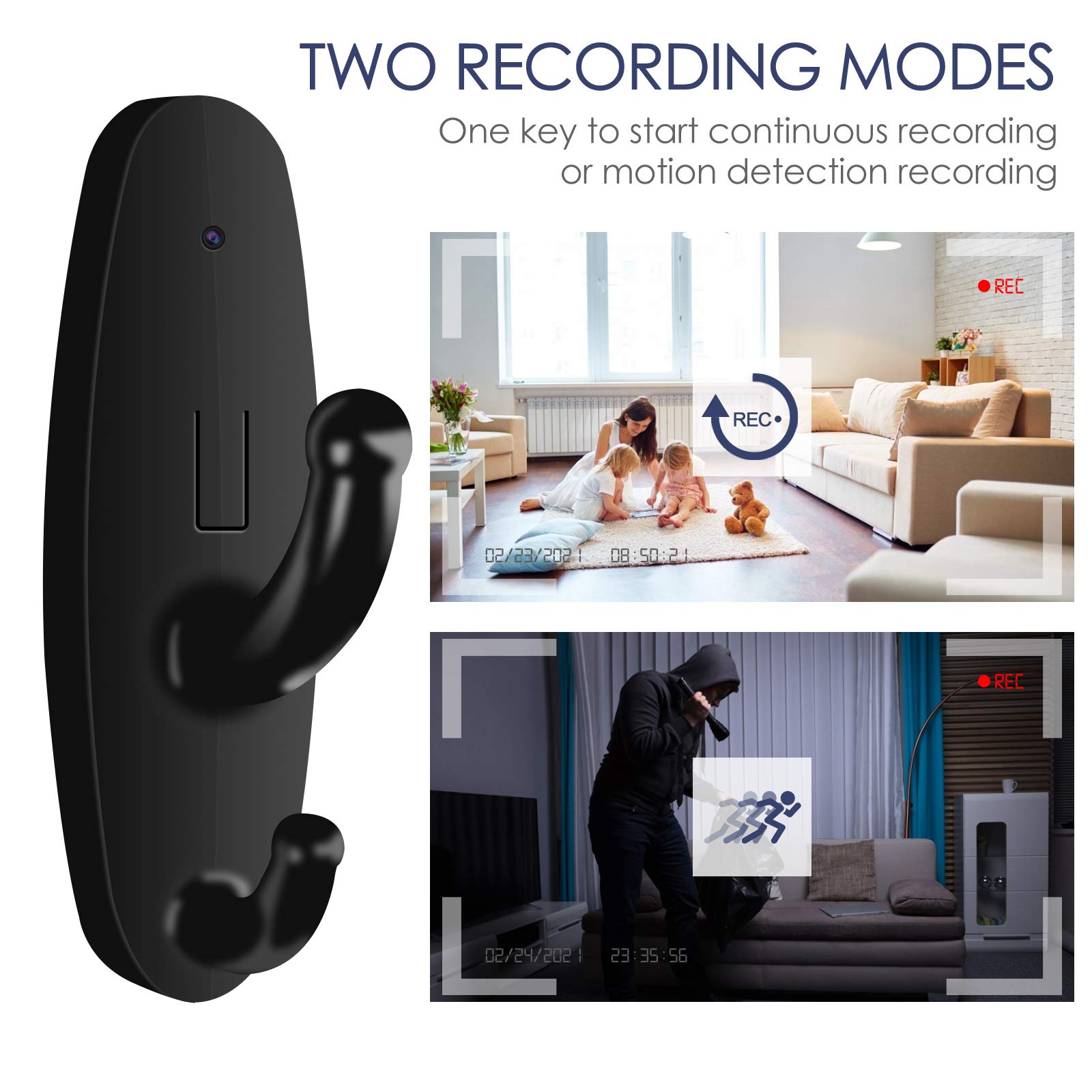 Jiyibidi Mini Security Camera - 1080P HD Coat Hook Spy Cam, Small Hidden Nanny Cam for Home & Office Surveillance - Black | Perfect for Monitoring Kids, Pets, and Home Security