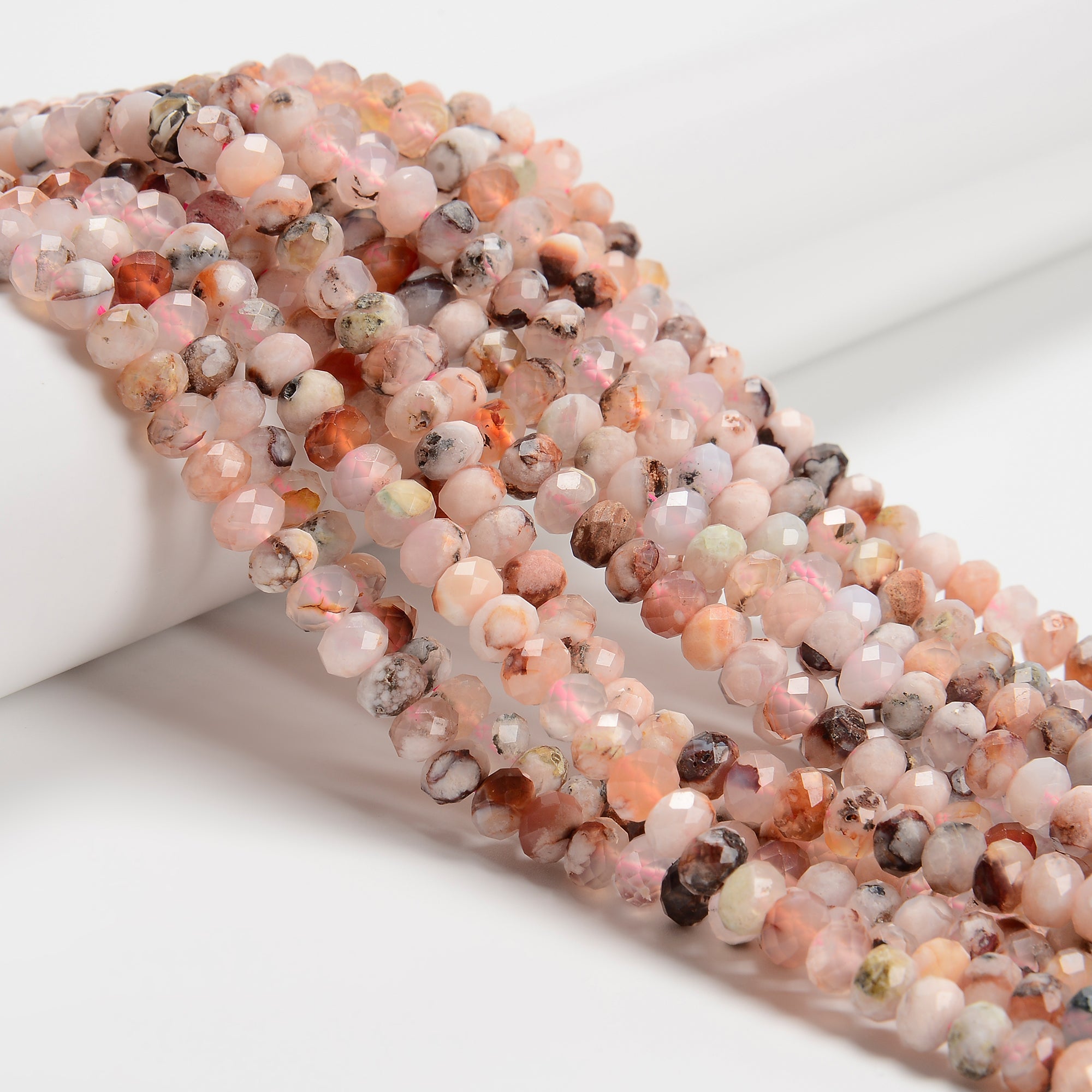 Cherry Blossom Sakura Agate Faceted Rondelle Beads 3.5x5mm 5x7mm 7x10mm 15.5 Inch Strand - DIY Jewelry Making, Bracelet & Necklace Crafting Supplies for Beaders