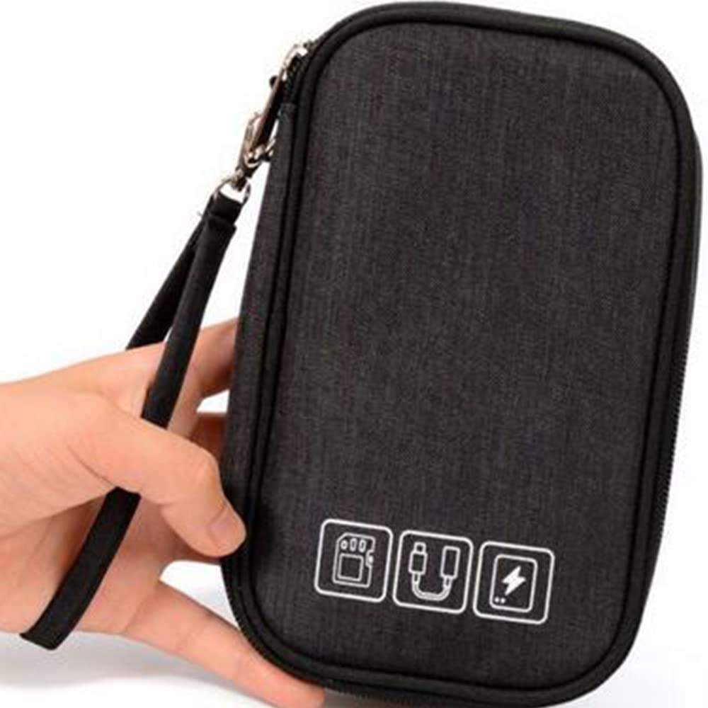 Compact Electronic Cable Organizer Bag - Portable Travel Cord Storage for Charger, Phone, USB, SD Card & Earphones - Perfect for Business Trips & Daily Commute - Black