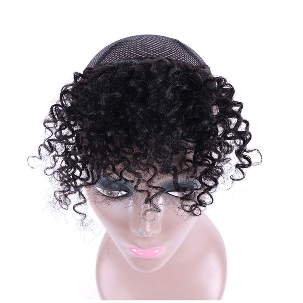 Afro Kinky Curly Clip-In Bangs | Human Hair Extensions | Natural Black Short Jerry Curly Fringe | Hairpieces for Women | Perfect for Cosplay, Daily Styling & Volume Boost