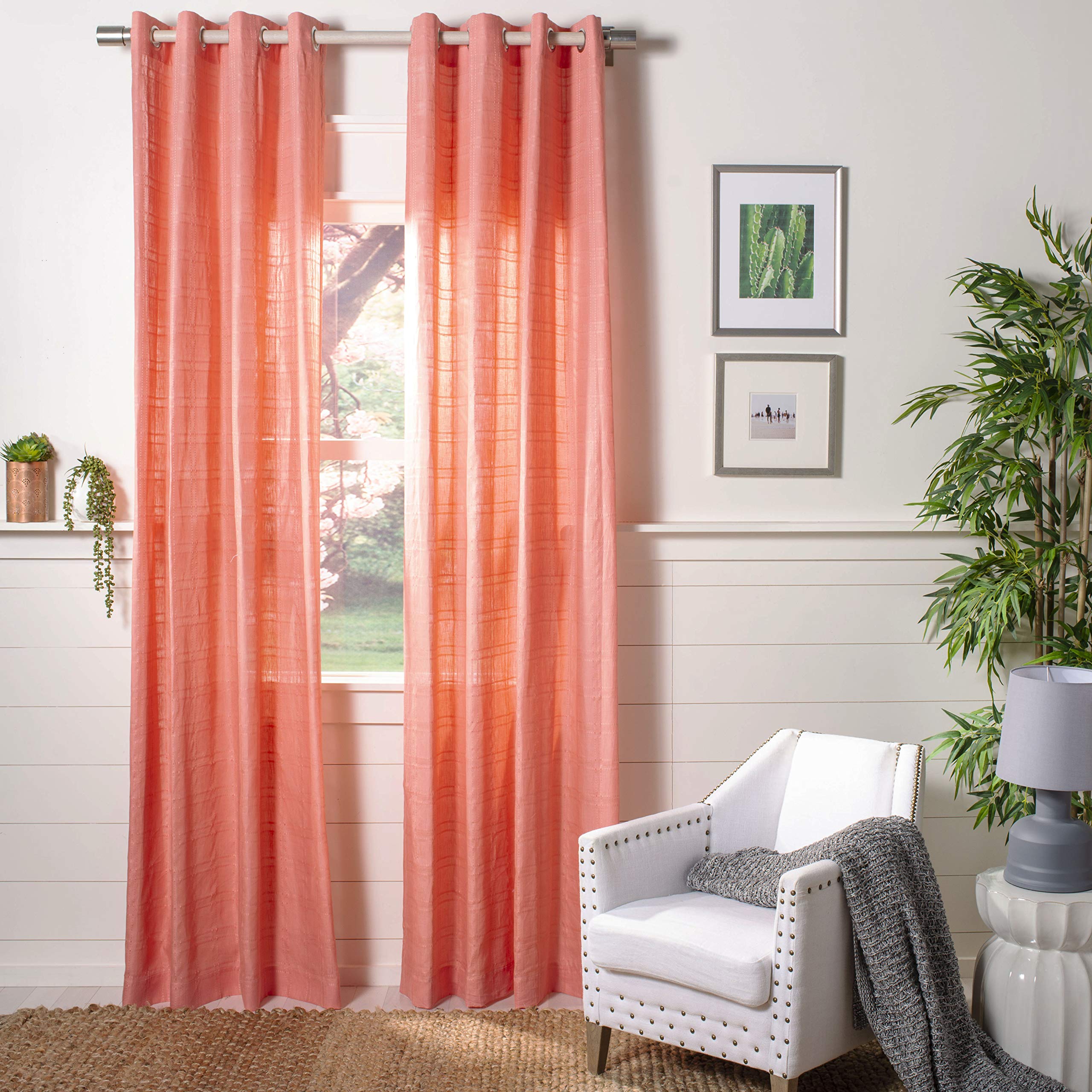 SAFAVIEH Valari Coral Sheer Linen Curtains 52x96 Inches - Light Filtering Grommet Window Drapes for Living Room, Bedroom & Office - Soft Textured Home Decor Panels (Set of 2)