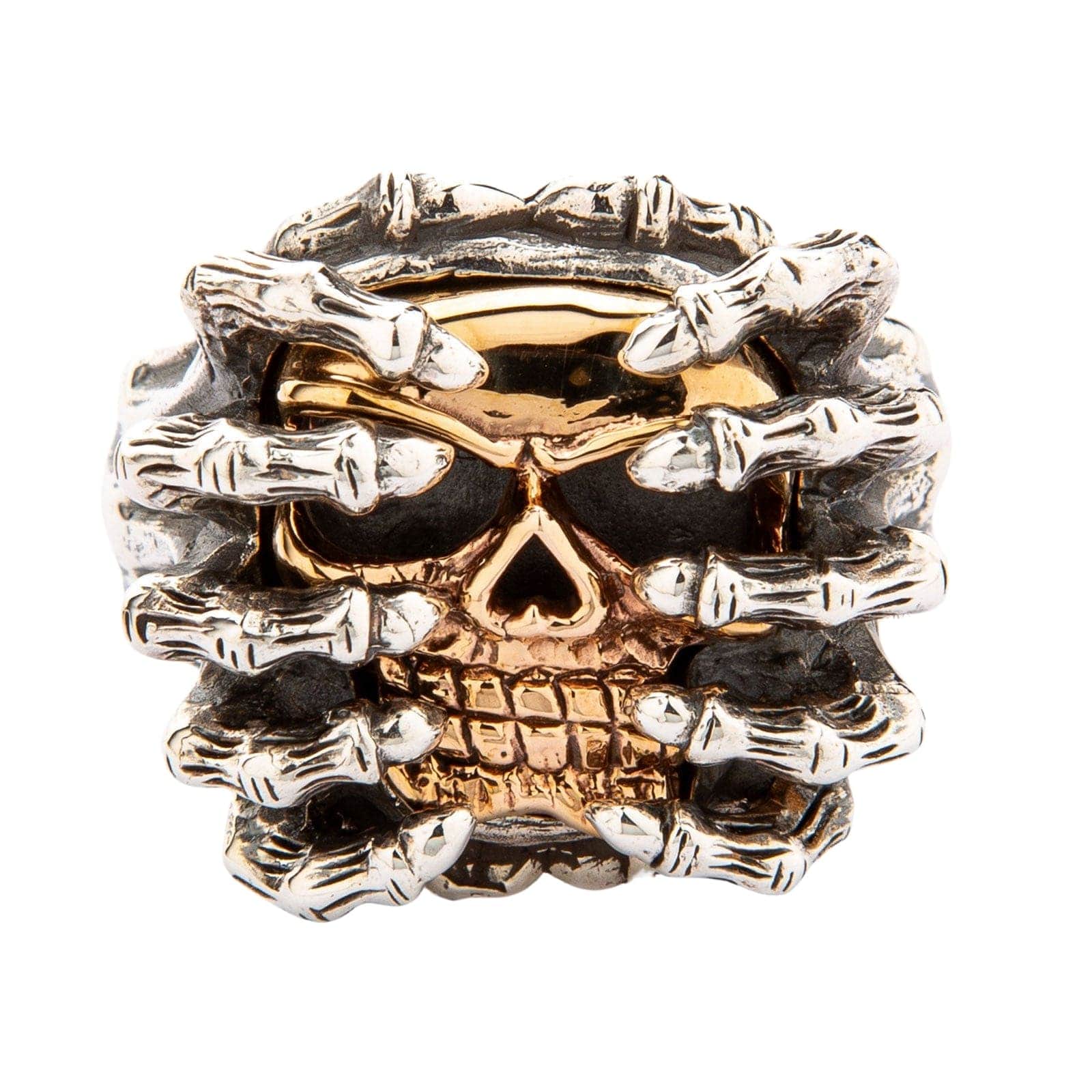 Spider Skull Sterling Silver Ring in Yellow Gold - Gothic Jewelry for Men & Women - Perfect for Halloween, Punk Fashion & Unique Gifts