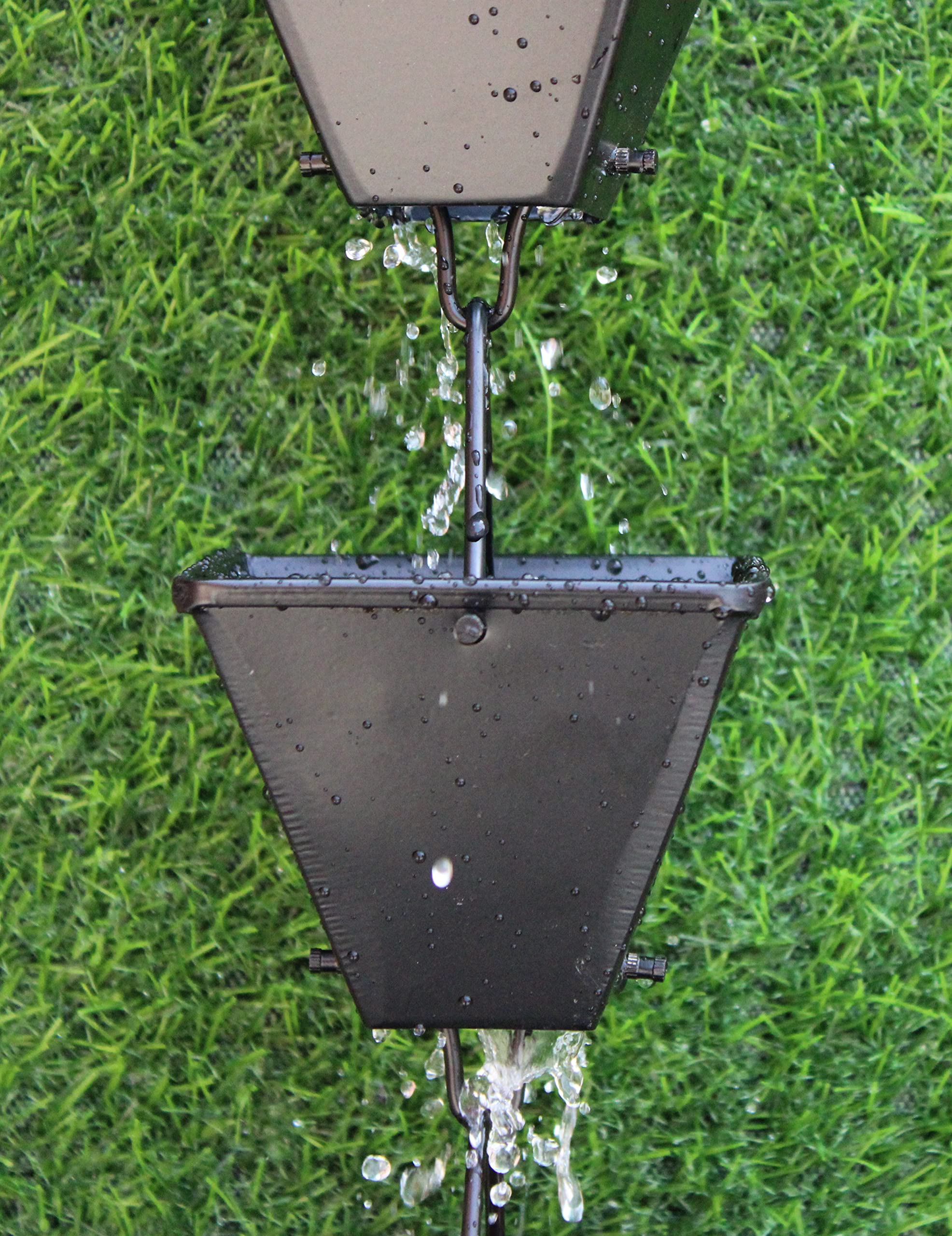 KAM HOME Medium Square Rain Chain (Brown, 10-Pack) - Decorative Outdoor Water Drainage Solution for Gutters, Gardens & Patios