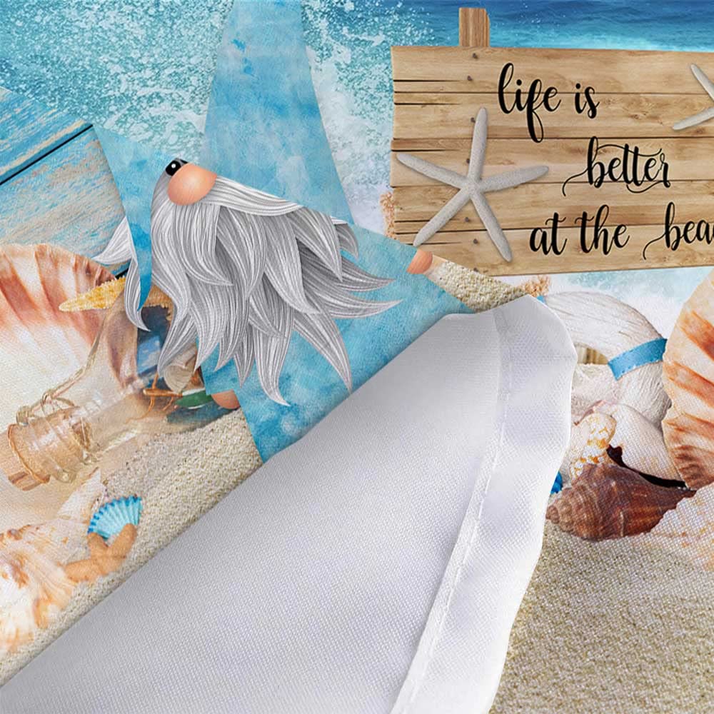Tropical Beach Shower Curtain Set - Blue Ocean Seaside Design with Surfing Gnomes | 70x84 Inch Waterproof Bathroom Decor for Kids & Adults | Perfect for Coastal, Vacation & Summer Themed Bathrooms
