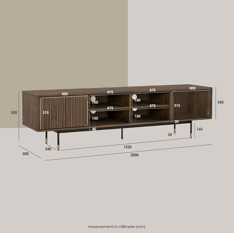 Solid Acacia Wood TV Stand 200cm - Hamilton Entertainment Unit in Toffee Color | Perfect for Living Room & Home Theater Setup