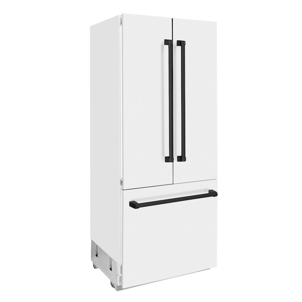 ZLINE Autograph Edition 36 Inch 19.6 cu ft French Door Built-In Bottom Freezer Refrigerator with Water Dispenser & Ice Maker - White Matte with Matte Black Accents (RBIVZ WM 36 MB) | Premium Kitchen Appliance for Modern Homes & Restaurants