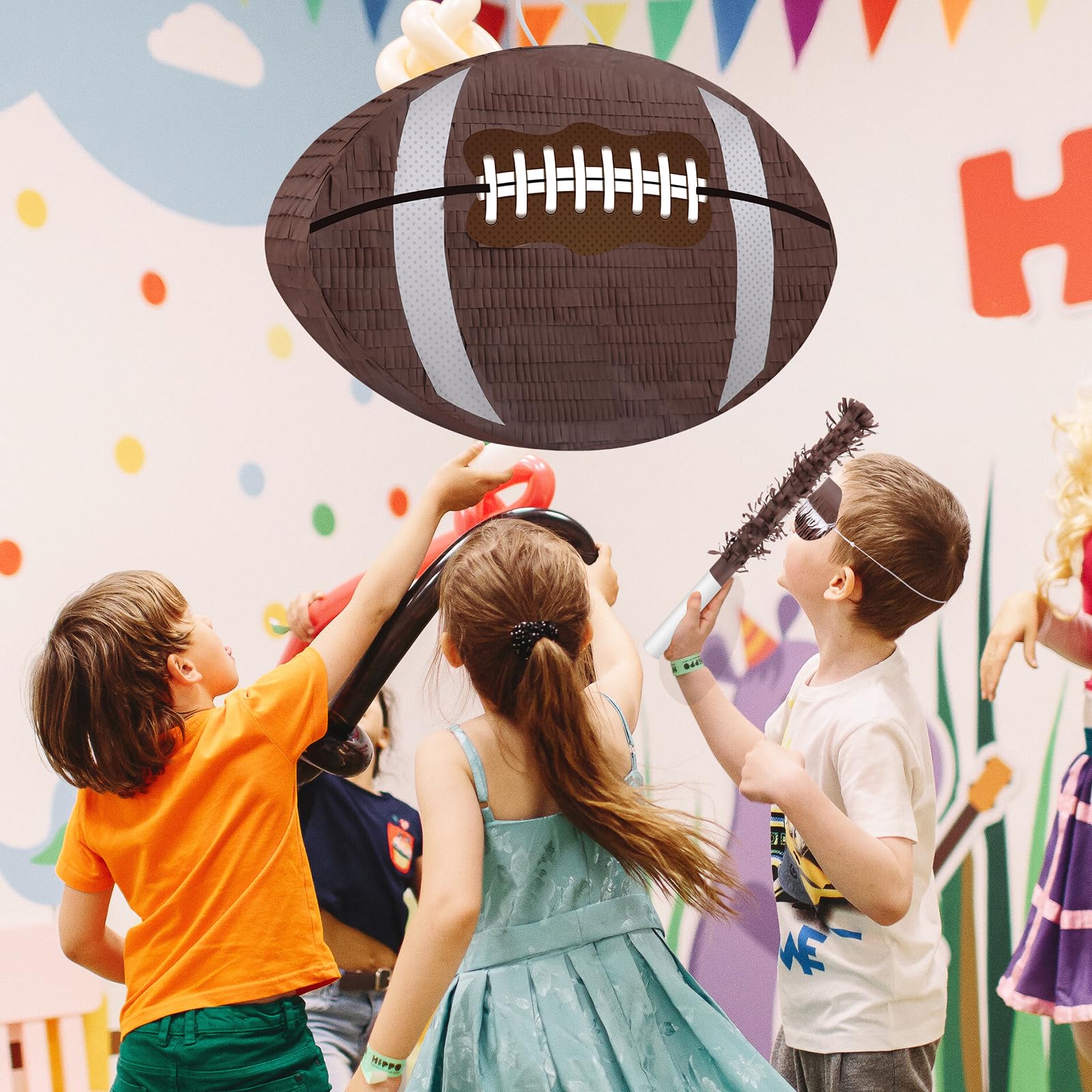 Football Pinata with Stick - Kids Sports Party Decor for Birthday Games