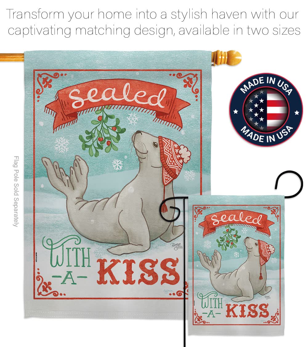 Winter Christmas House Flag Set 28x40 with Flagpole - Breeze Decor HS114154-BO for Holiday Outdoor Decor