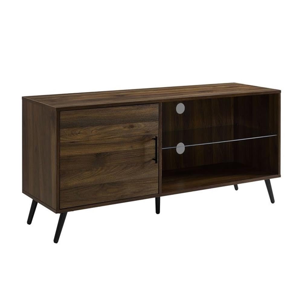 Walker Edison Saxon Modern Glass Shelf TV Stand for TVs up to 58 Inches - Dark Walnut Entertainment Center with Floating Shelves for Living Room, Bedroom & Home Theater Setup