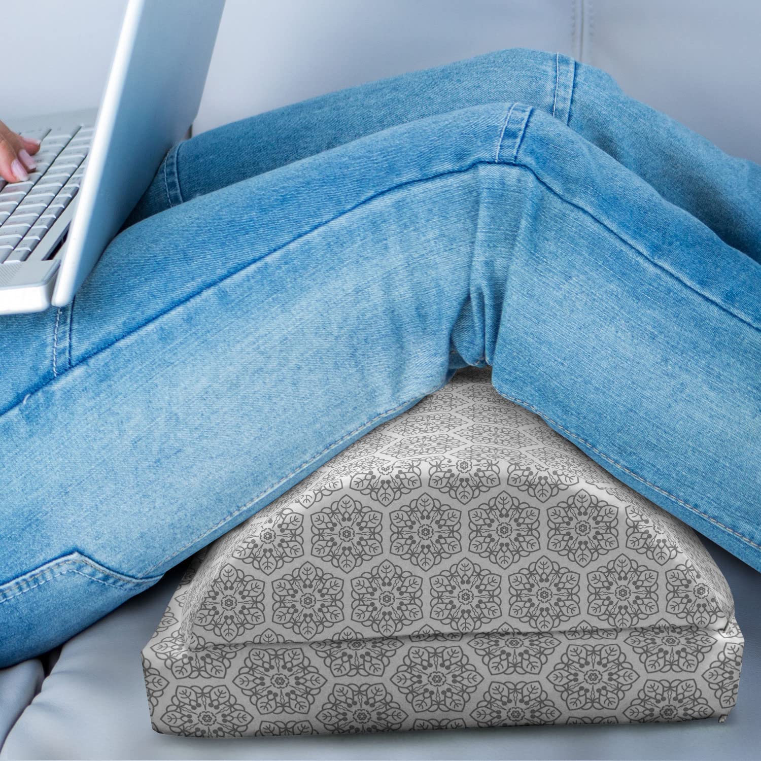 Ambesonne Floral Foot Rest with Non-Slip Backing - Adjustable Ergonomic Memory Foam Leg Support for Office & Home - Grey and White Intricate Floral Pattern - Perfect for Work, Reading & Relaxation