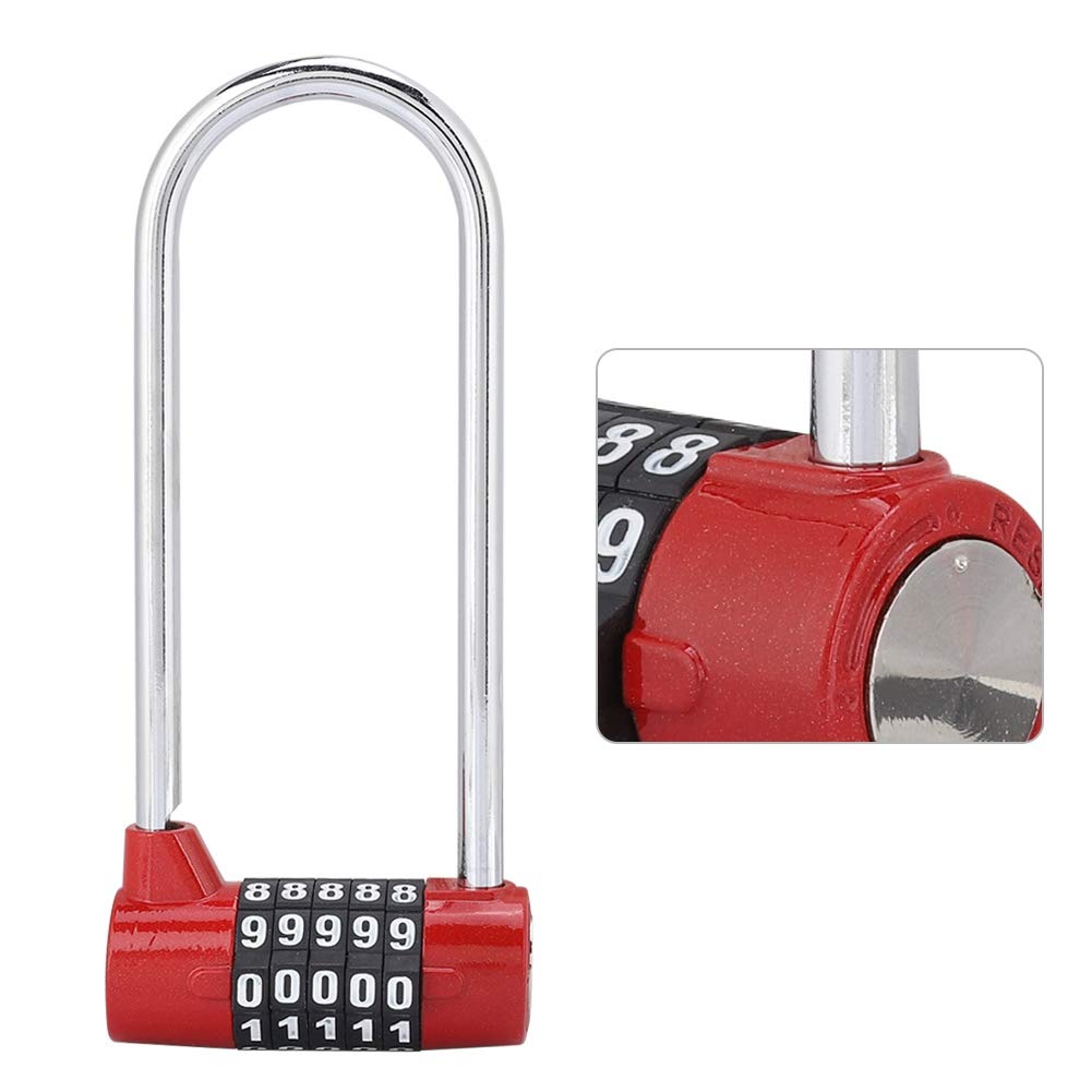 Sonew 5-Digit Resettable Combination Padlock - Heavy Duty Alloy U-Shape Security Lock for Gym, School, Cabinet & Locker - Extra Long Durable Design (Red) - Perfect for Lockers, Storage Units, Toolboxes & Outdoor Gates