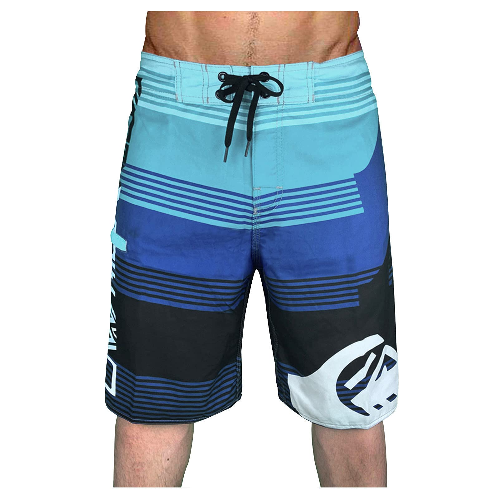 **Men's Quick-Dry Beach Shorts - Geometric Striped Patchwork Swim Trunks for Swimming, Fitness & Summer Leisure | Breathable, Loose Fit Training Shorts | Perfect for Pool, Gym & Outdoor Activities (Blue, Size S)**