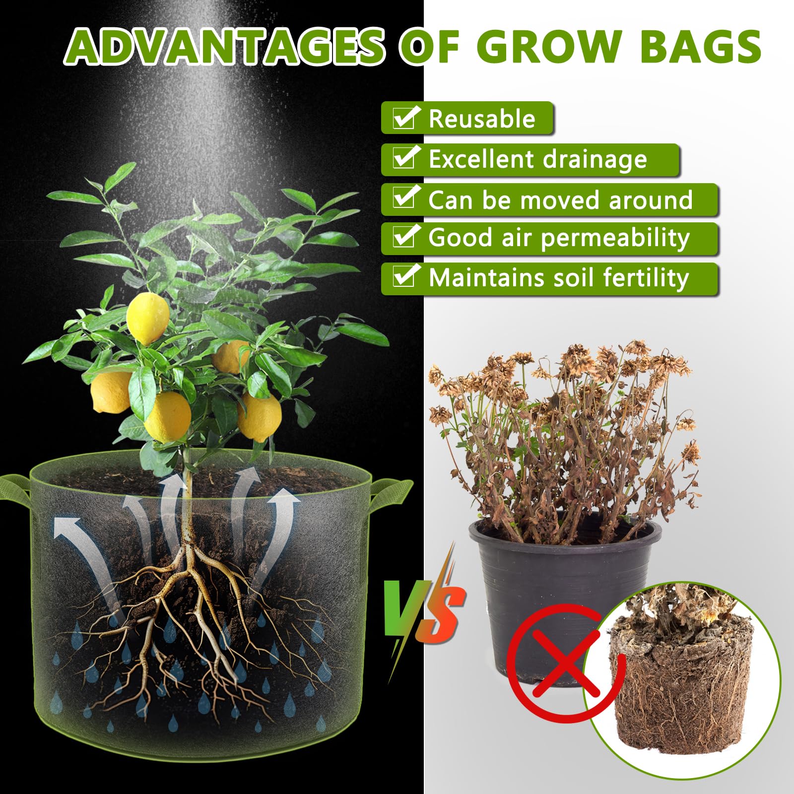 5 Gallon Grow Bags 5-Pack - Heavy Duty Fabric Plant Pots for Vegetables, Fruits, Flowers with Reinforced Handles - Ideal for Outdoor Gardening, Container Planting & Urban Farming - Perfect for Tomatoes, Potatoes, Herbs & More