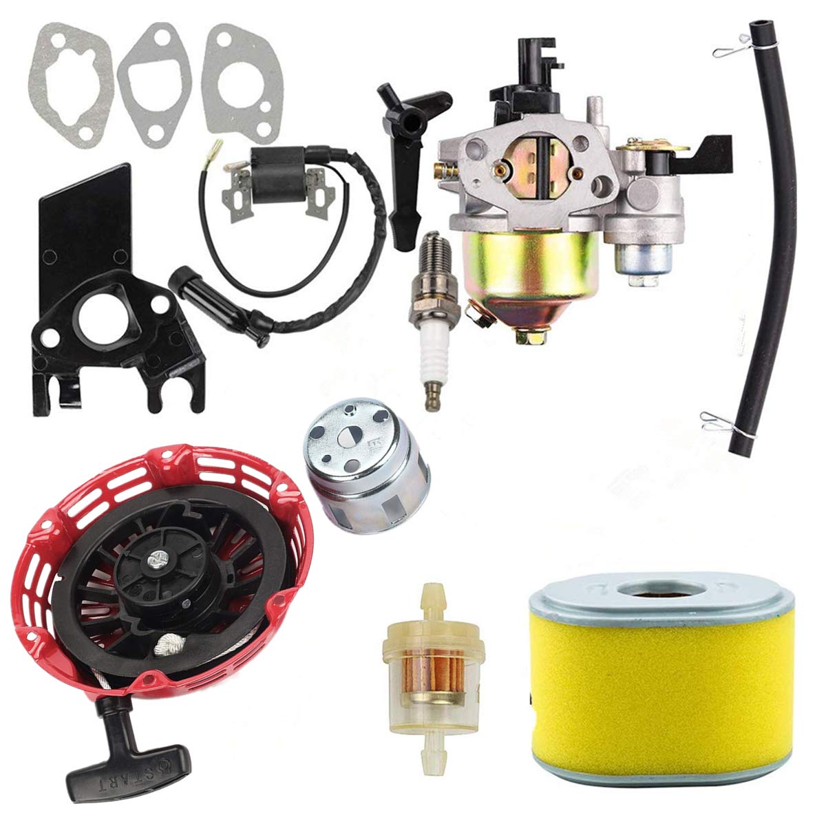 GX160 GX200 Carburetor Replacement 16100-ZH8-W61 Compatible with Honda GX140 GX160 GX168 GX200 5HP 5.5HP 6.5HP Engine - Includes Ignition Coil 30500-ZE1-033, Air Filter 17210-ZE1-505 & Recoil Starter 28400-ZE1-003ZF - Perfect for Small Engine Repair, Lawn Mower, Pressure Washer & Generator Maintenance