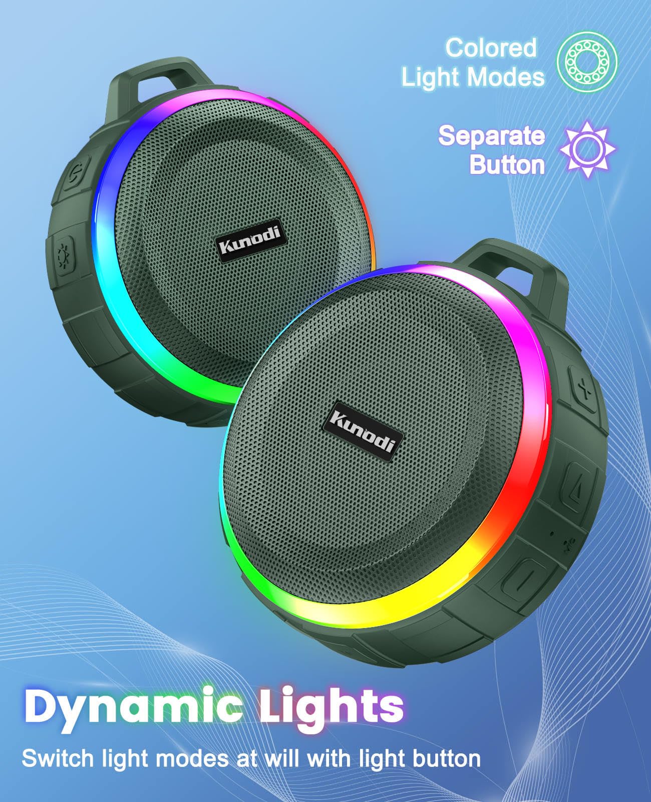 Kunodi IPX7 Waterproof Bluetooth Shower Speaker - Wireless Portable Speaker with Crisp Stereo Sound, Clip-On Design for Pool, Beach, Boat, Kayak, Floating & Golf | Perfect for Outdoor Activities, Shower, Travel & Water Sports