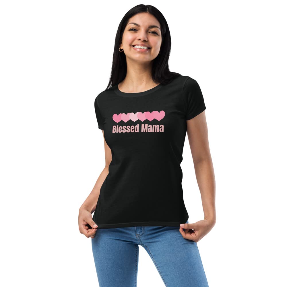 Blessed Mom T-Shirt - Women's Fitted Cotton Tee for Mothers - Cute & Comfortable Mama Shirt - Perfect for Mother's Day, Family Photos & Everyday Wear