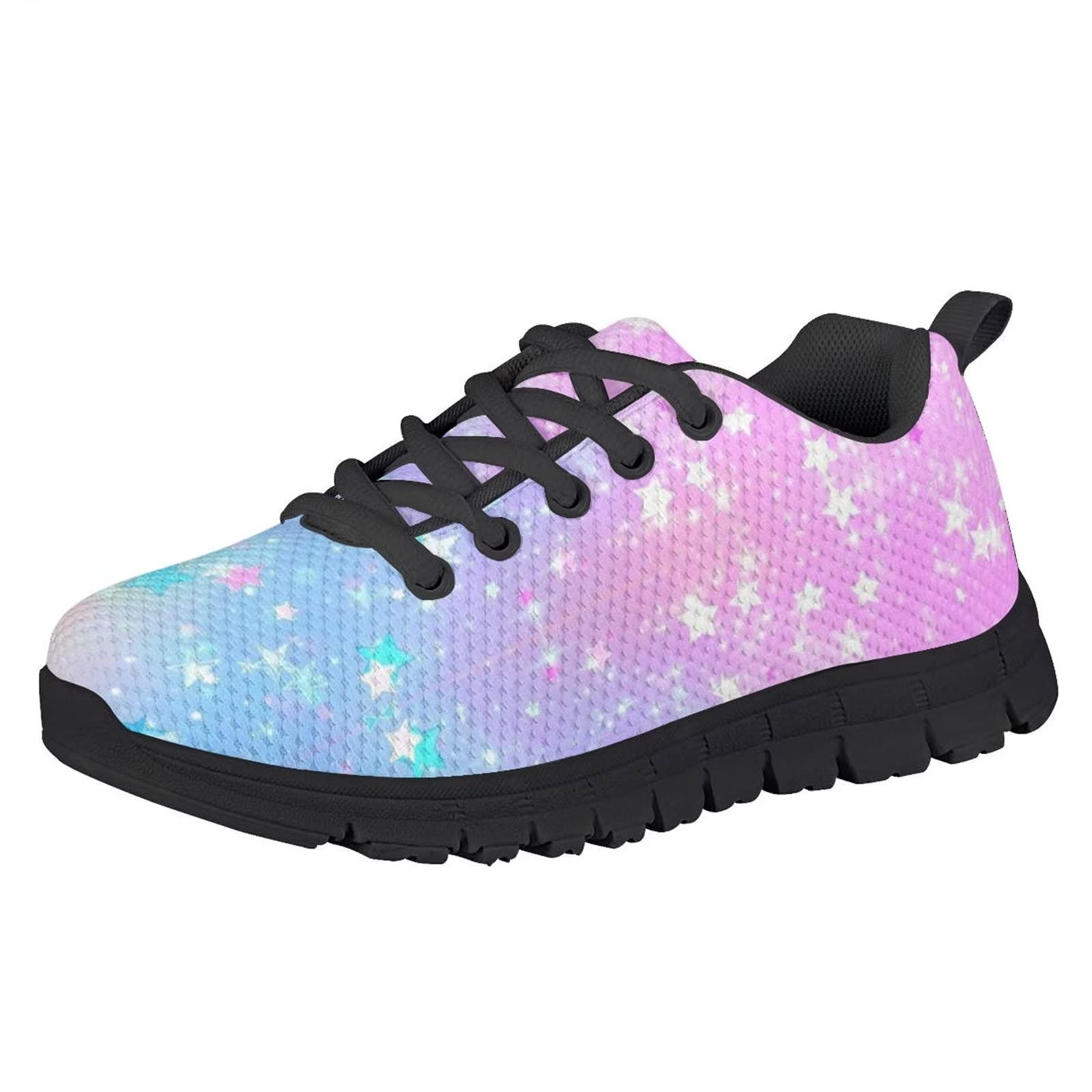 Galaxy Star Girls Athletic Sneakers - Lightweight Lace-Up Tennis Shoes for Kids Size 1 | Comfortable Running Shoes for School, Sports, Travel & Casual Wear | Trendy Big Kid Fashion Footwear