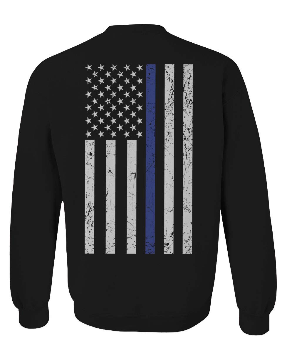 Thin Blue Line USA Police Support American Flag Men's Crewneck Sweatshirt - Patriotic Apparel for Law Enforcement Backers & First Responders