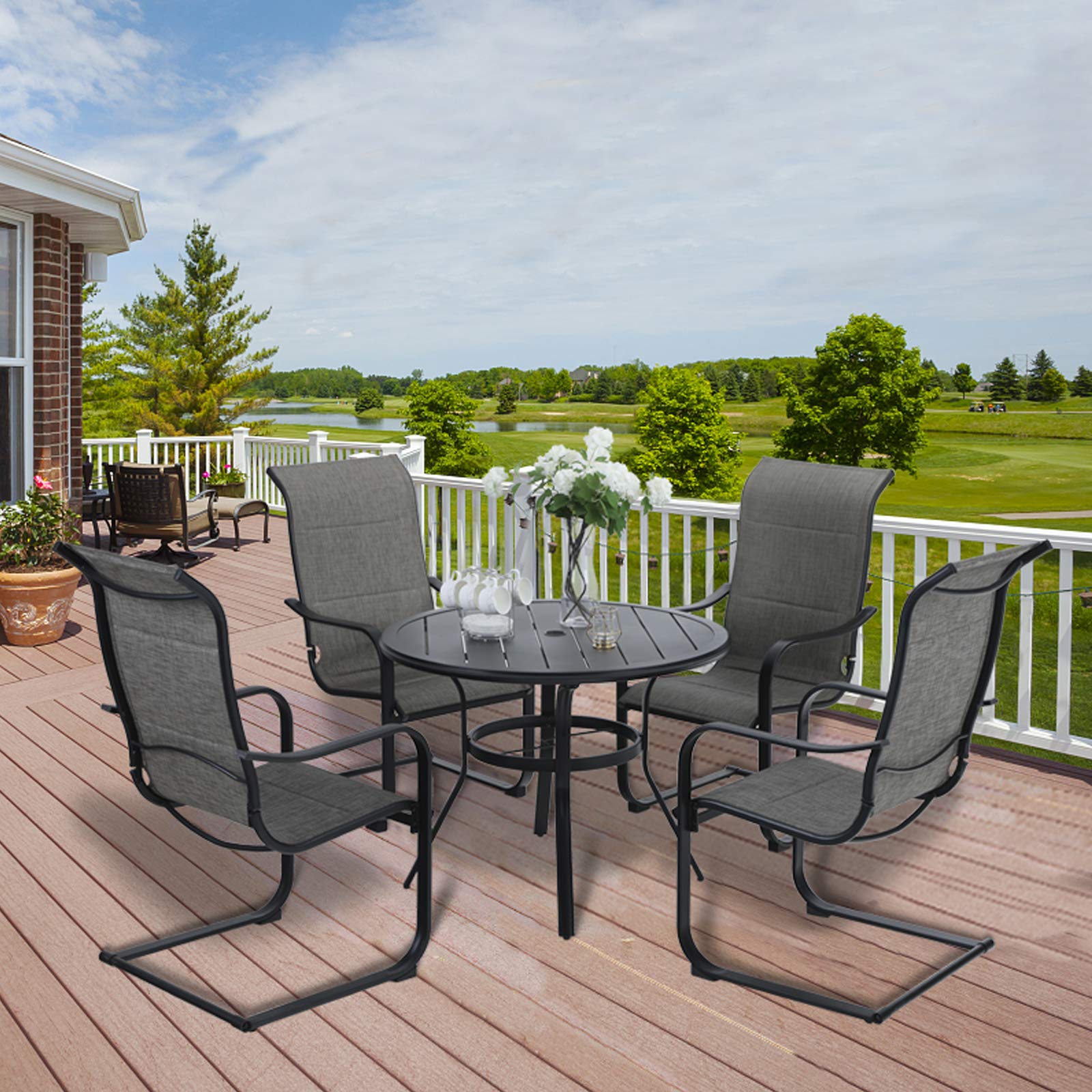 MFSTDIO 5-Piece Patio Dining Set with 4 Spring Motion Chairs & 1 Round Table (1.57