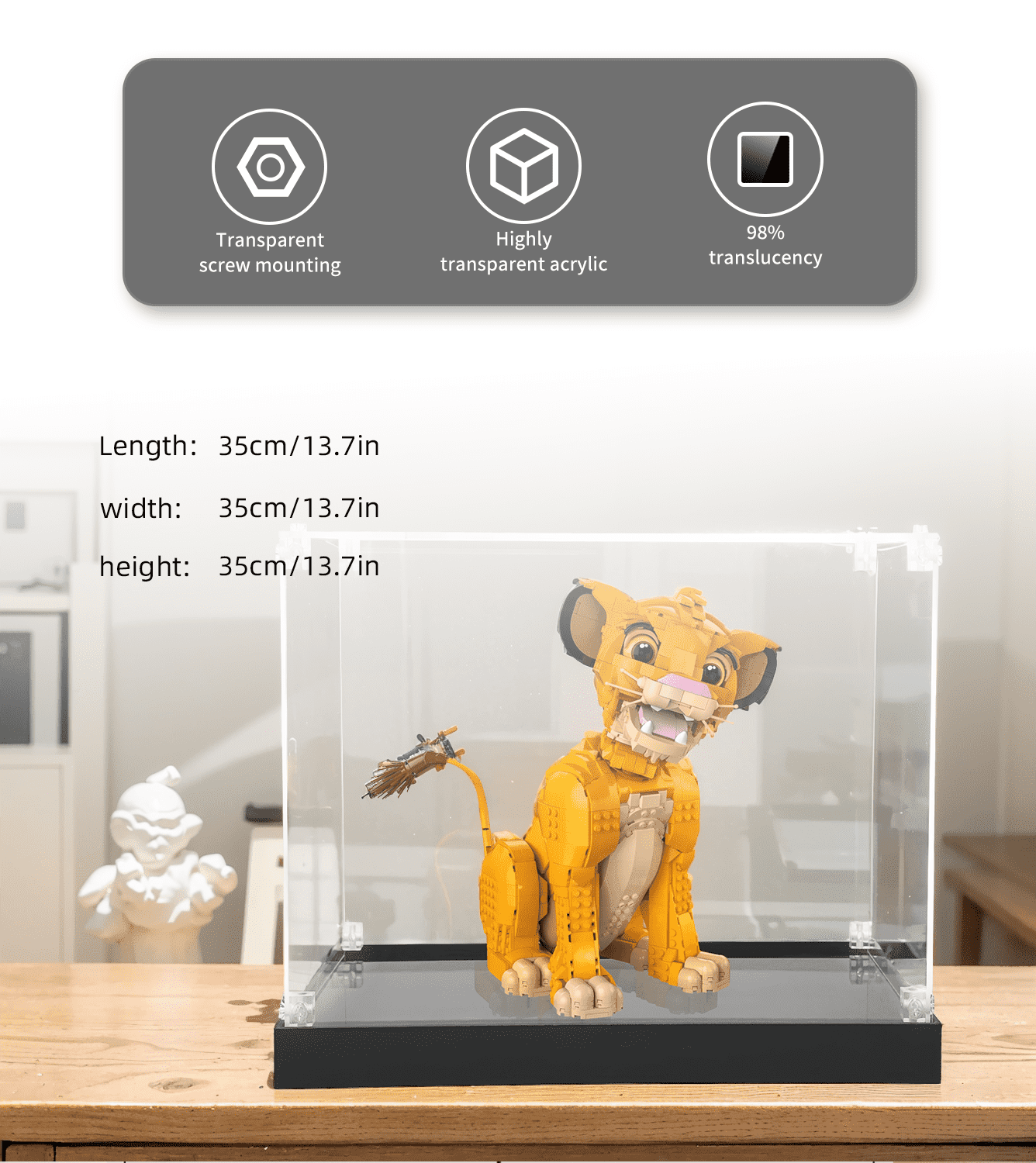 LEGO Young Simba The Lion King 43247 Display Case - Clear Protective Showcase for LEGO Collectibles | Perfect for Home Decor, Office Display & Gift Giving