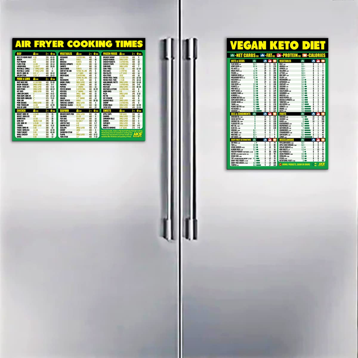 Extra Large Air Fryer Cheat Sheet & Vegan Keto Diet Magnet Bundle - Easy Read Cooking Reference Guides for Healthy Air Frying & Plant-Based Low Carb Meals - Perfect Kitchen Accessories for Meal Prep & Quick Cooking