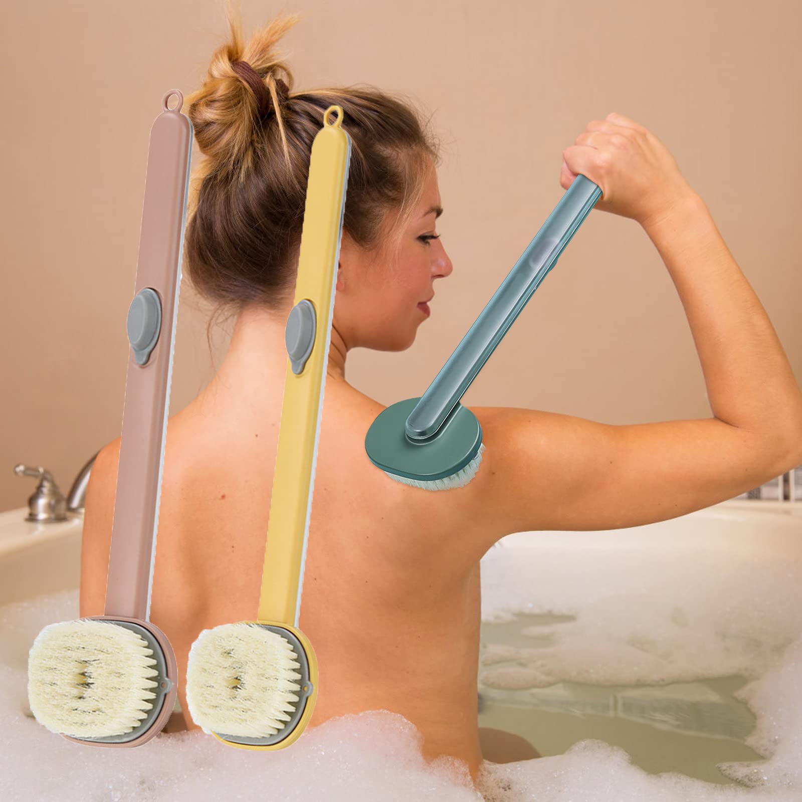 2PCS Long Handle Bath Brush with Refillable Body Wash - Exfoliating Back Scrubber for Soft Skin - Perfect for Shower, Spa & Relaxation at Home
