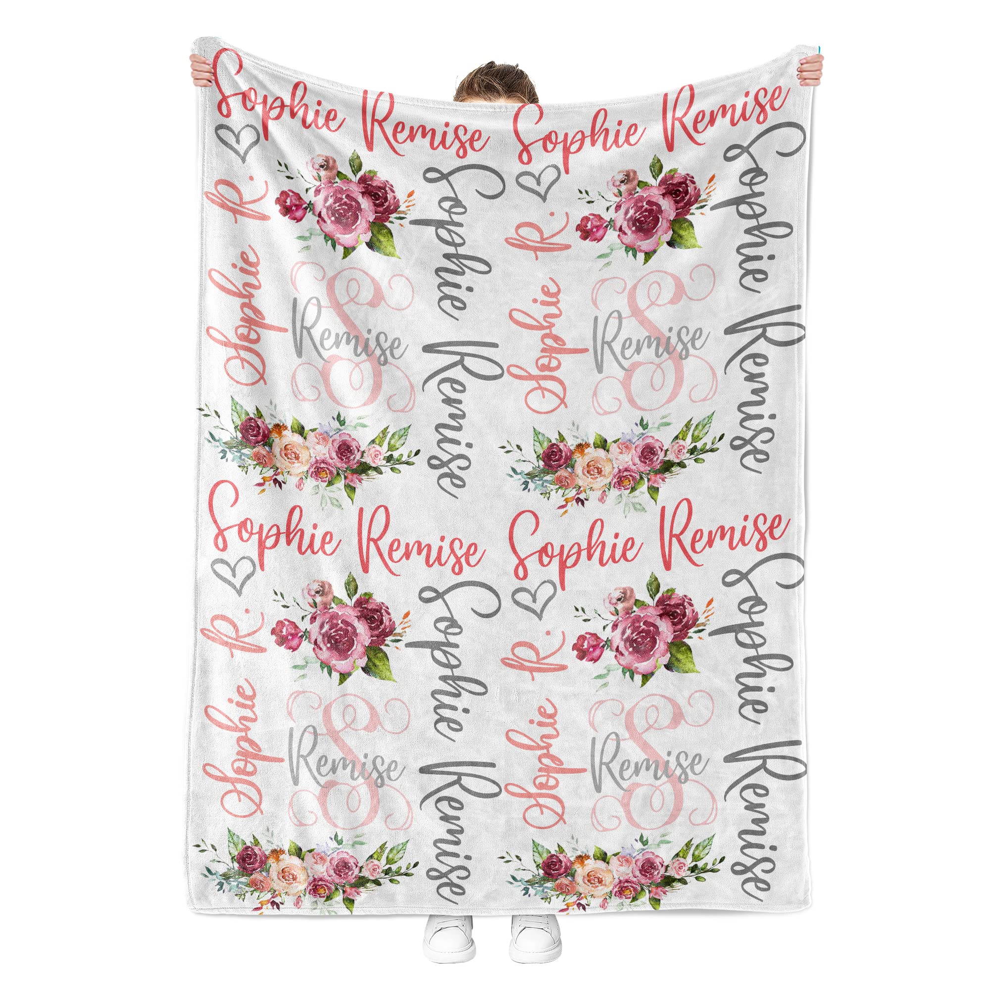 Custom Personalized Baby Blanket for Girls with Name - Monogram HA63 - Soft Nursery Blanket for Newborn Gifts, Christening, Baby Shower & Photo Props