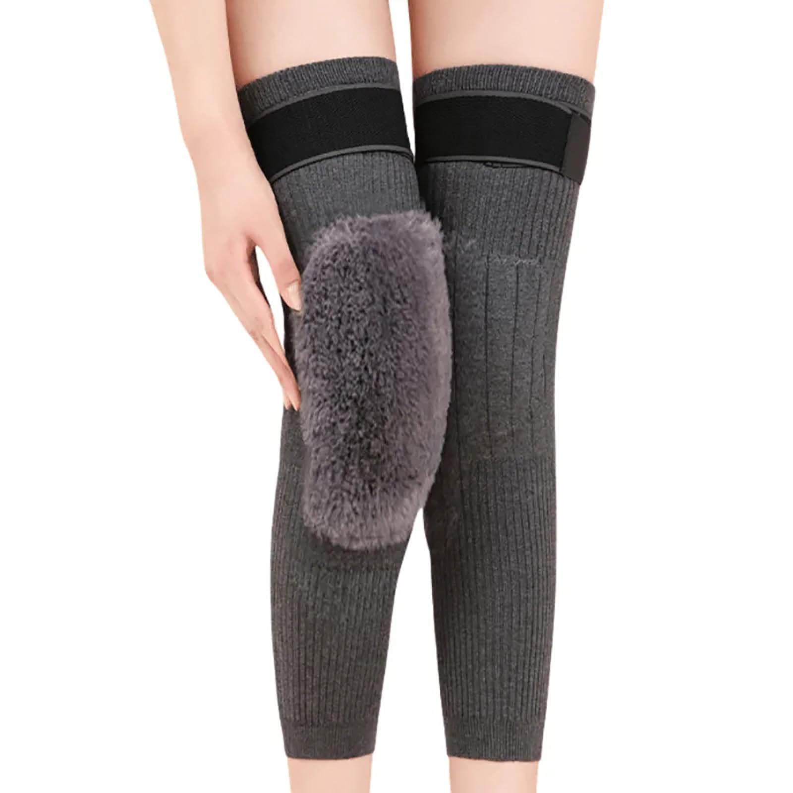 Thermal Wool Knee Warmers for Men & Women - Winter Knee Pads Brace for Skiing, Cycling, Running - Fluffy Elastic Legging Cover - Perfect for Outdoor Sports & Cold Weather Activities