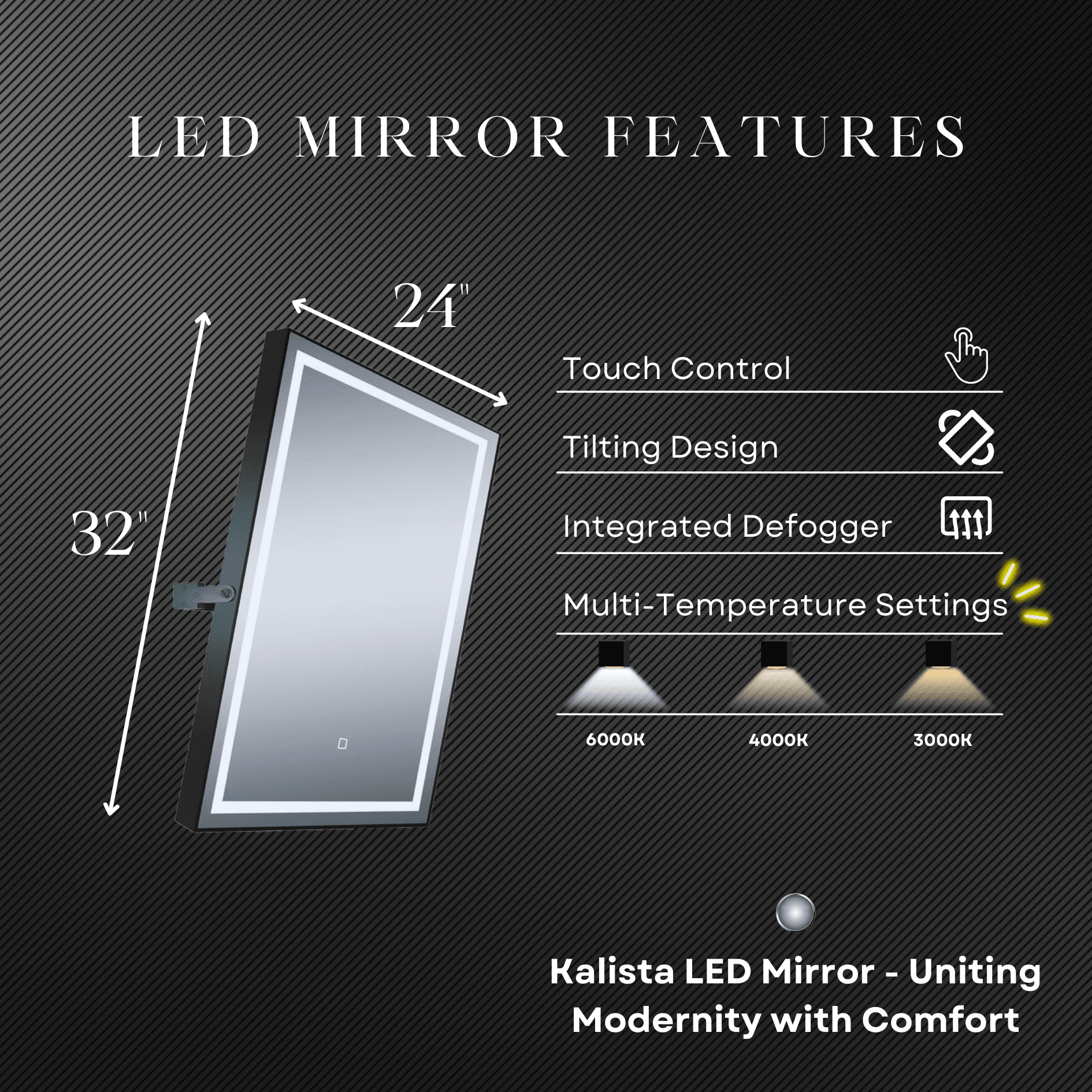 Kalista 24W x 32H Pivoting LED Bathroom Mirror with Adjustable Brightness - Perfect for Vanity, Makeup, and Shaving
