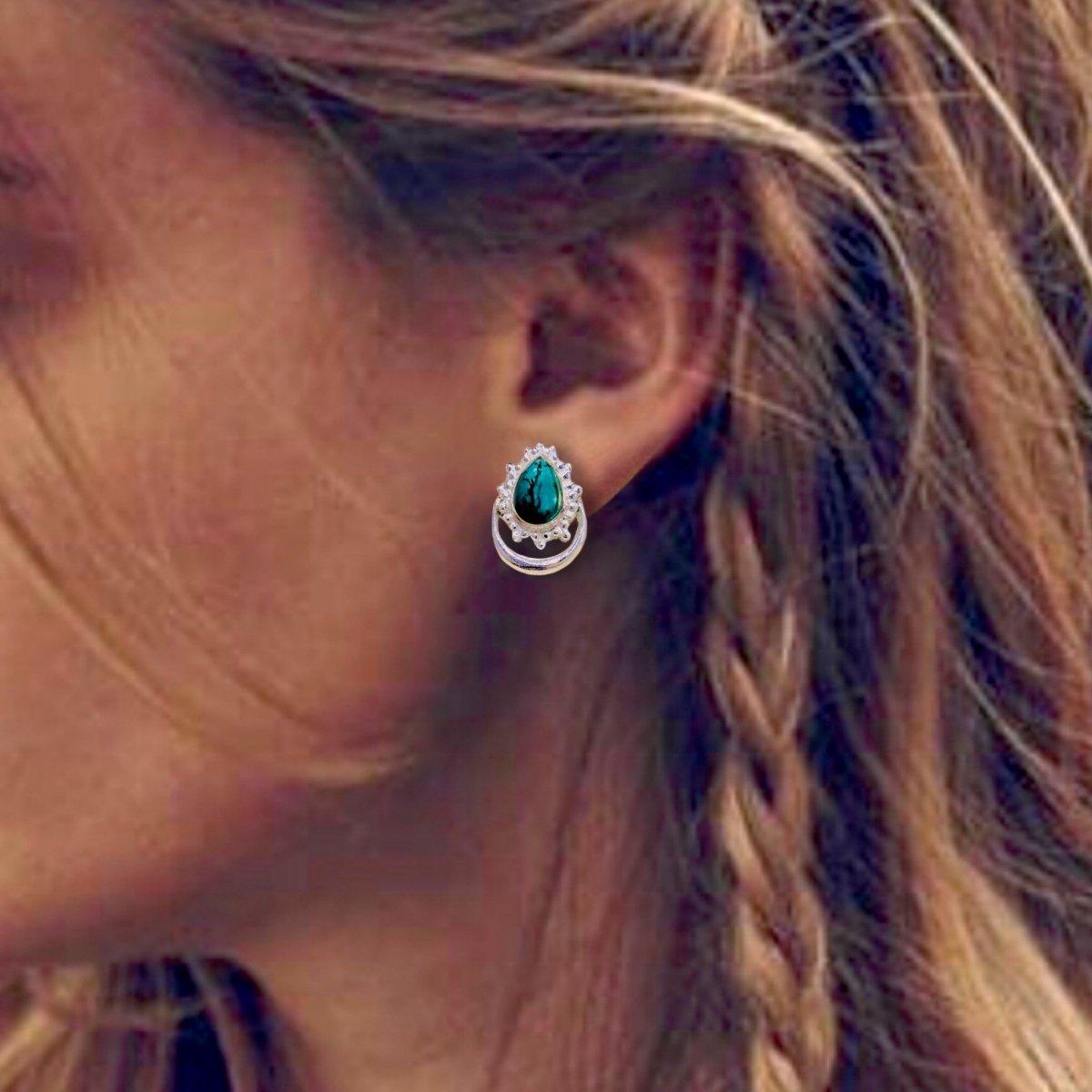 Handmade Boho Moon Turquoise Stud Earrings for Women - Unique Turquoise Jewelry for Everyday Wear & Boho Fashion Accessories