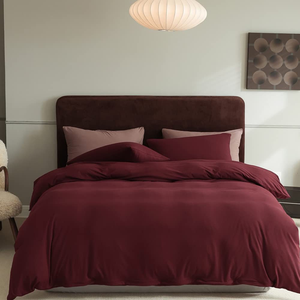 CLOTHKNOW Burgundy Comforter Set Full - Wine Red Luxury Bedding 3Pcs with Soft Microfiber - Farmhouse Style Maroon Comforter for Master Bedroom, Guest Room & Dorm Decor