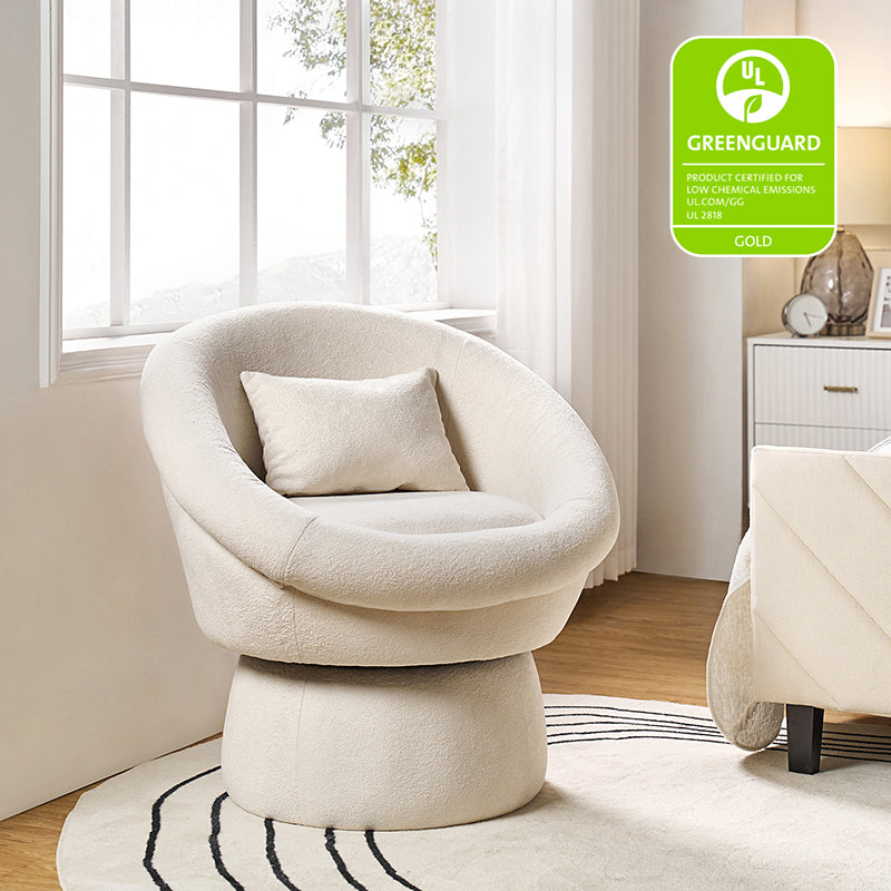 Modern Lamb Wool Swivel Barrel Chair - Cozy Accent Seat for Living Room, Office or Reading Nook - Soft Rotating Lounge Chair with Ergonomic Support