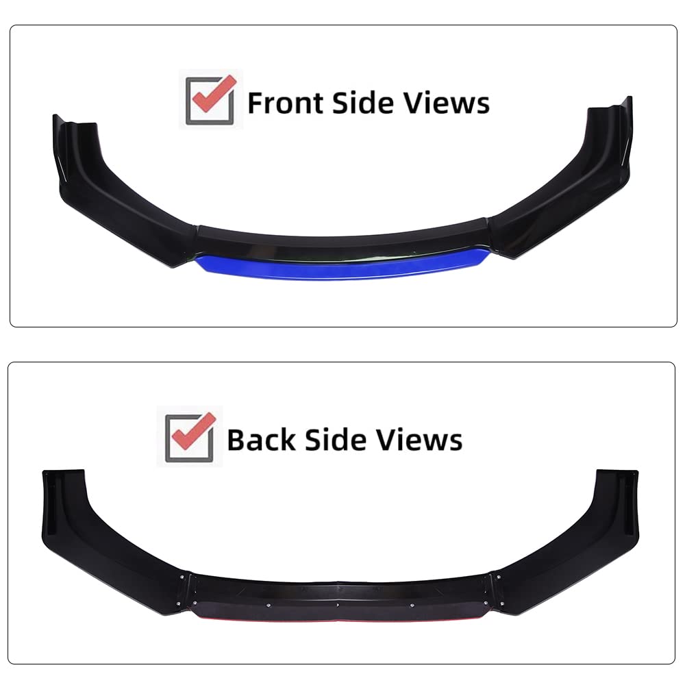 Universal Front Bumper Lip Splitter - ABS Glossy Black & Blue Car Body Kit, Lightweight Front Spoiler for Enhanced Aerodynamics & Style - Perfect for Sports Cars, Sedans & Tuner Vehicles (Street Racing & Car Shows)