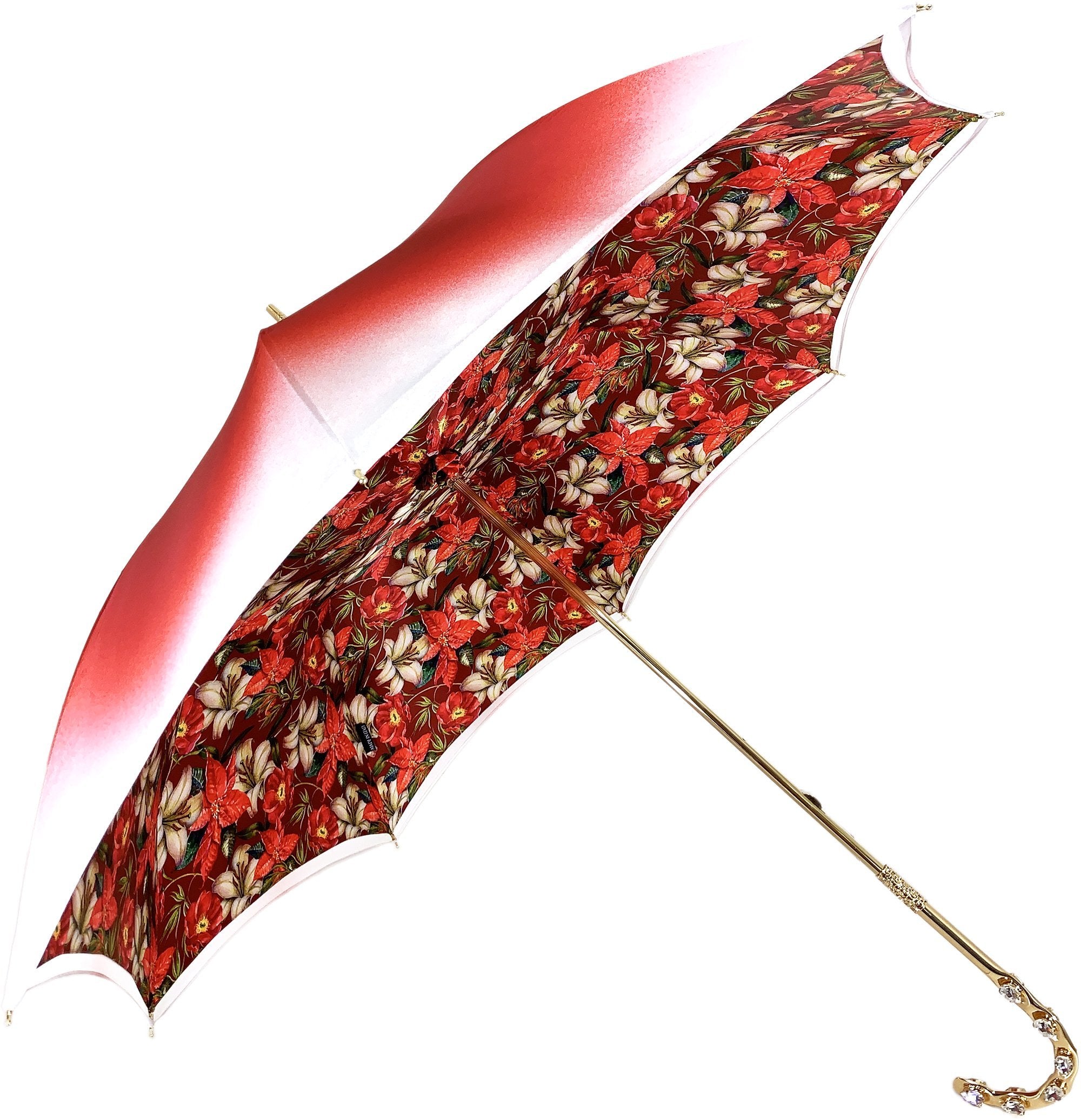 il Marchesato Red Flowered Umbrella - Stylish Waterproof Umbrella for Women, Fashionable Sun & Rain Protection, Perfect for Outdoor Events, Travel & Daily Commute