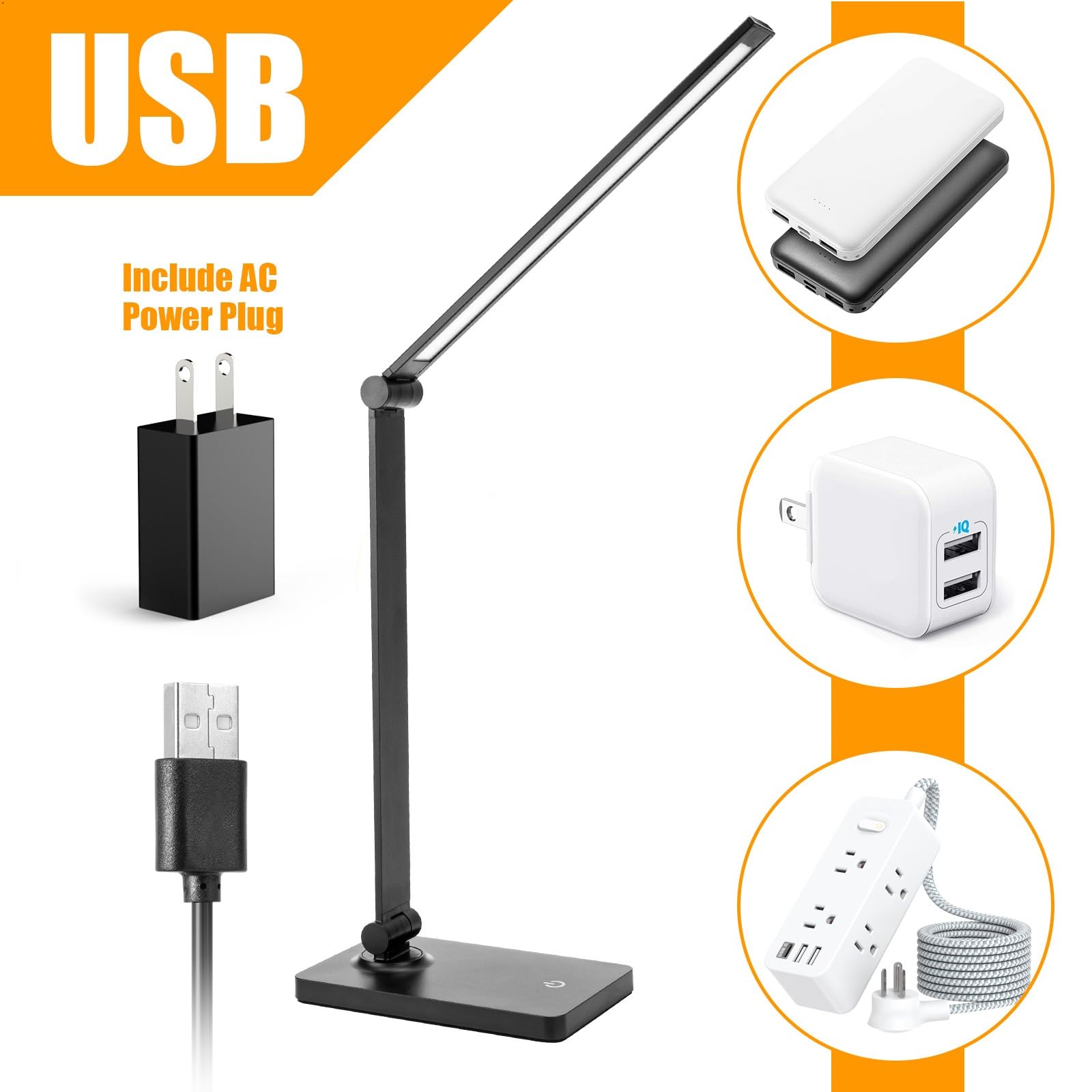 Eye-Caring LED Desk Lamp with USB Port & Touch Control - Dimmable Office Light for Home, Study & Dorm | Perfect for Reading, Working & Night Use (USB Plug-in)